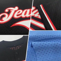 Custom Light Blue Crimson-Yellow Mesh Authentic Throwback Baseball Jersey