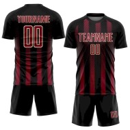 Custom Black Crimson-Cream Geometric Shape Sublimation Soccer Uniform Jersey