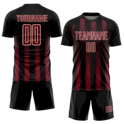 Custom Black Crimson-Cream Geometric Shape Sublimation Soccer Uniform Jersey