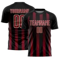 Custom Black Crimson-Cream Geometric Shape Sublimation Soccer Uniform Jersey