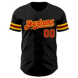 Custom Black Red-Gold Authentic Baseball Jersey
