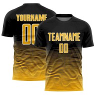 Custom Black Gold-White Gradient Line Sublimation Soccer Uniform Jersey