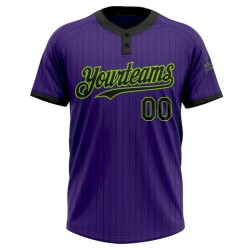 Custom Purple Black Pinstripe Neon Green Two-Button Unisex Softball Jersey