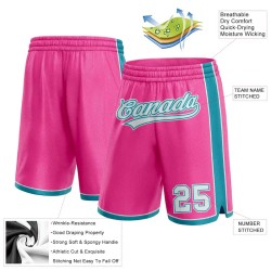 Custom Pink White-Teal Authentic Basketball Shorts