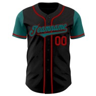 Custom Black Teal-Red Authentic Two Tone Baseball Jersey