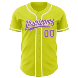 Custom Neon Yellow Medium Purple-White Authentic Baseball Jersey