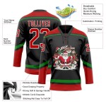 Custom Black Red-Grass Green Funny Christmas 3D Hockey Lace Neck Jersey