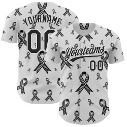 Custom White Black 3D Skin Cancer Ribbon Authentic Baseball Jersey